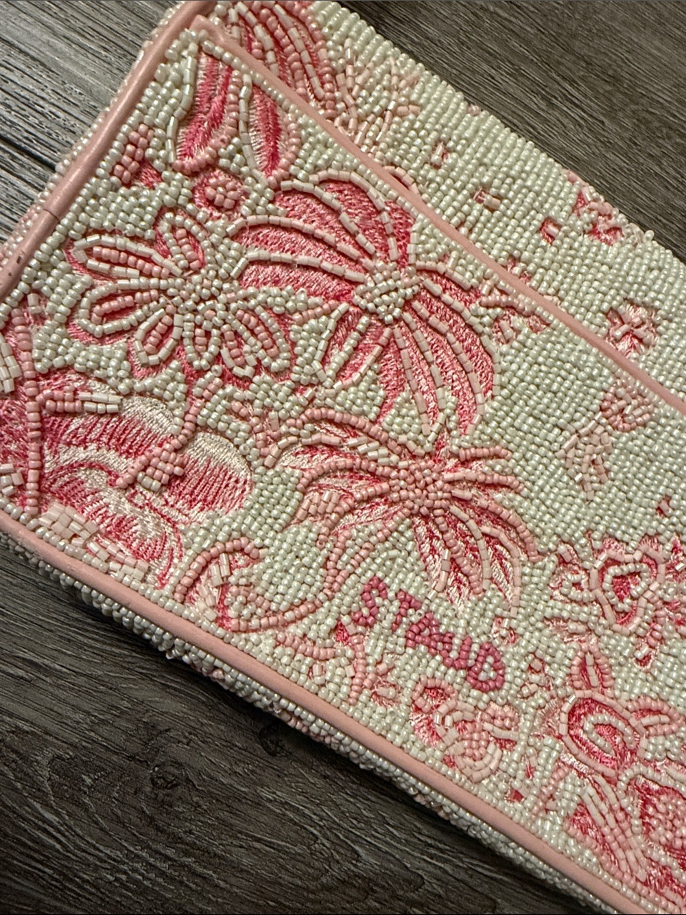 LIKE NEW STAUD Tommy Beaded Bag, Cherry Blossom Ivory Toile - Picture 6 of 10